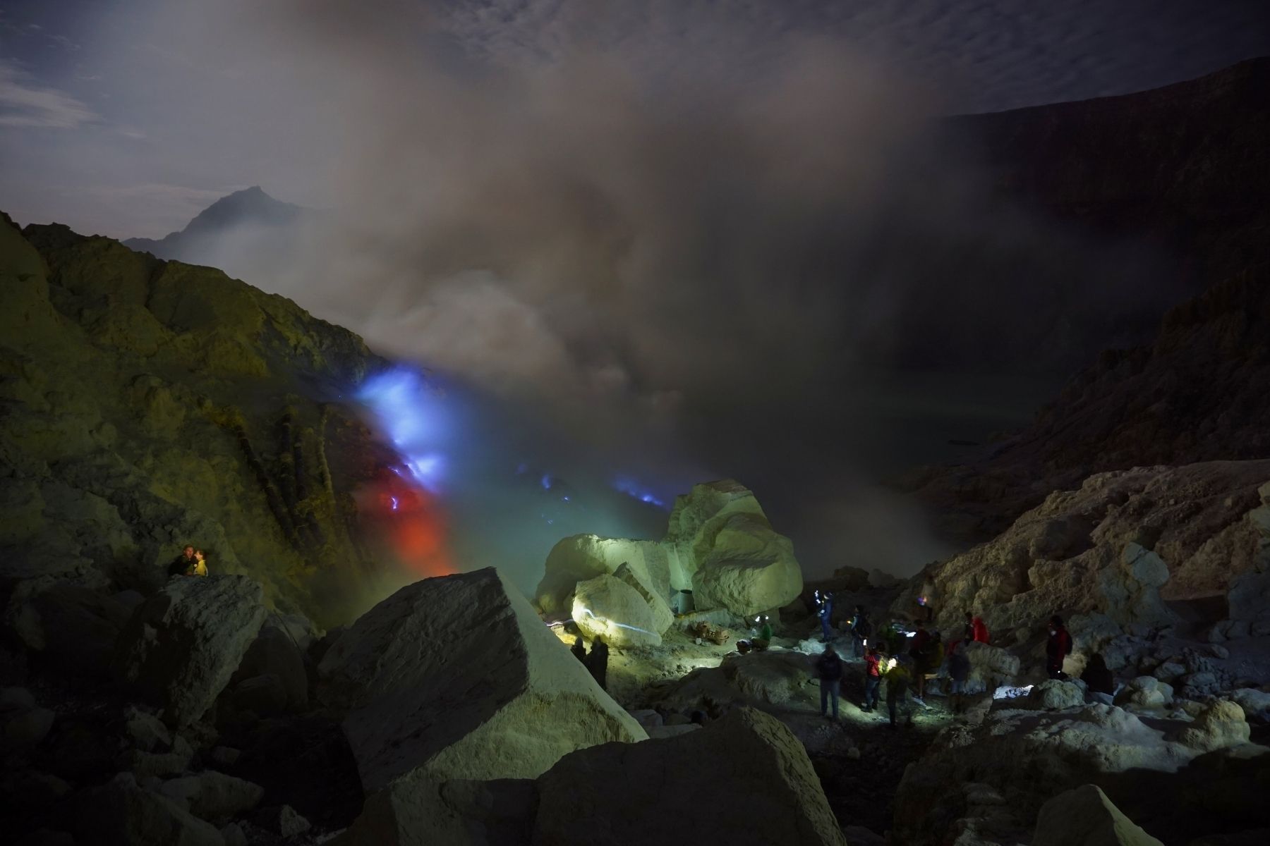 Mount Ijen Blue Fire at night during guided volcano tour