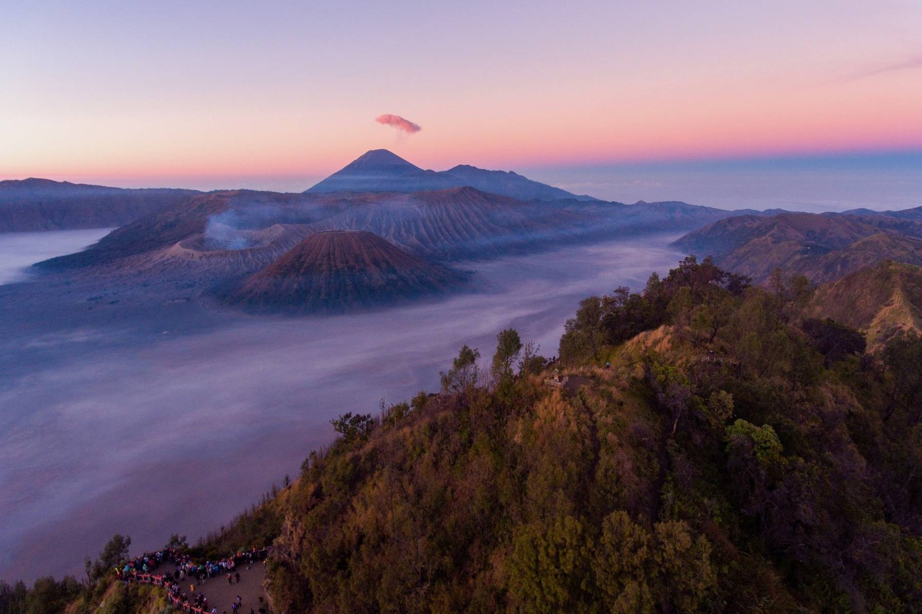 Sunrise view of Mount Bromo volcano in East Java