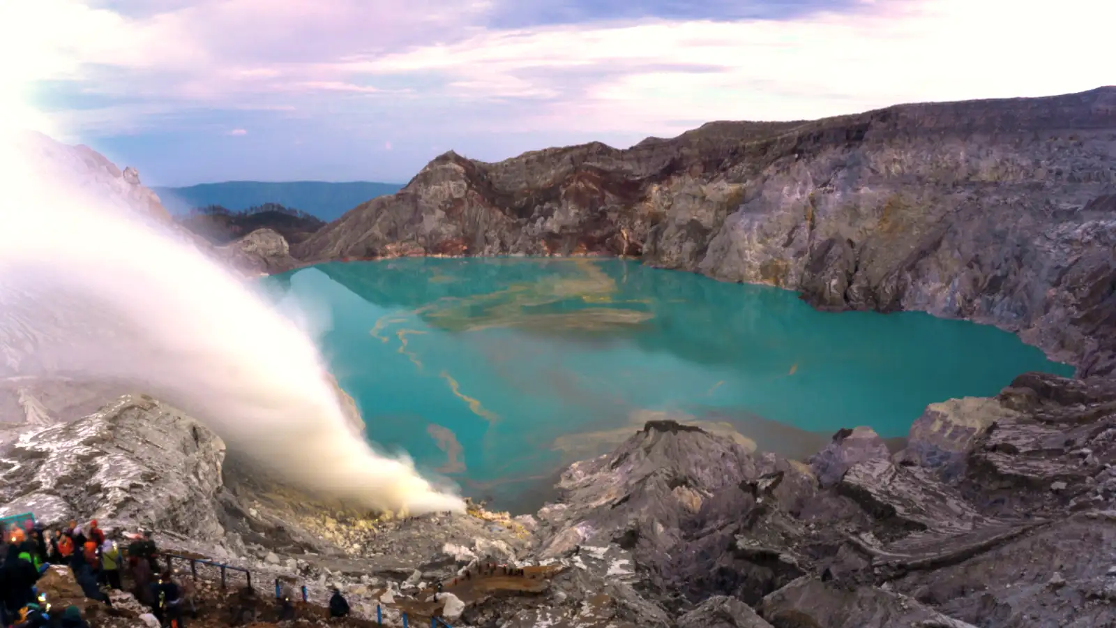 Mount Ijen Turquoise Acid Lake Stunning turquoise acid lake at Mount Ijen crater during sunrise
